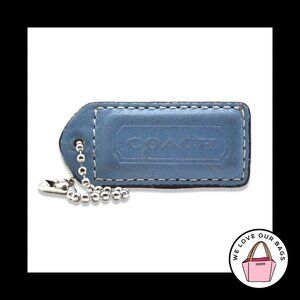2" Medium Y2K VINTAGE COACH Blue & Saddle Leather Fob Bag Charm Keychain HangTag